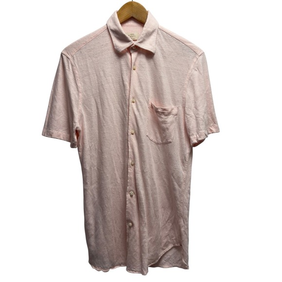 100% Capri Men's Sz M Light Pink Linen Short Sleeve Button Front Shirt Italy euc - Picture 1 of 6
